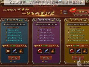 《屠龙破晓：VIP特权助力快速升级刷金新体验》