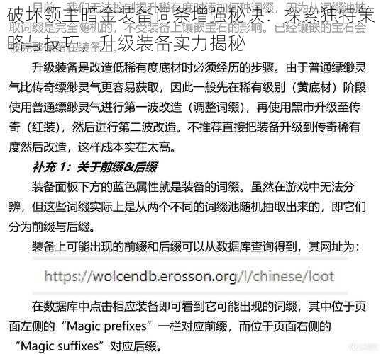 破坏领主暗金装备词条增强秘诀：探索独特策略与技巧，升级装备实力揭秘