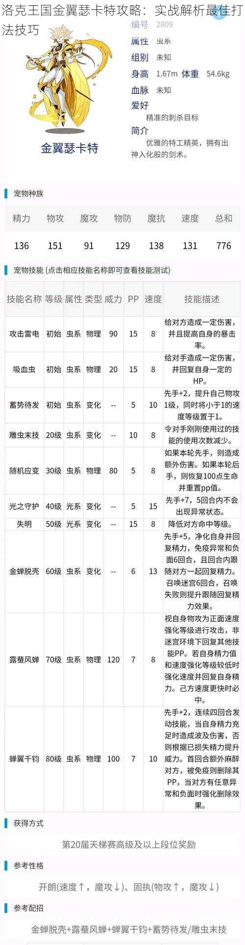 洛克王国金翼瑟卡特攻略：实战解析最佳打法技巧