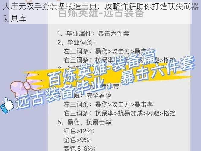 大唐无双手游装备锻造宝典：攻略详解助你打造顶尖武器防具库