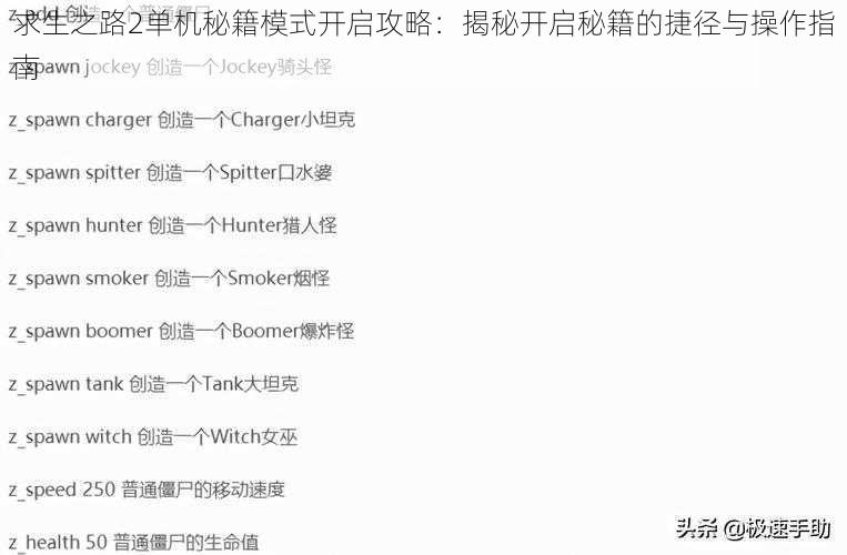 求生之路2单机秘籍模式开启攻略：揭秘开启秘籍的捷径与操作指南