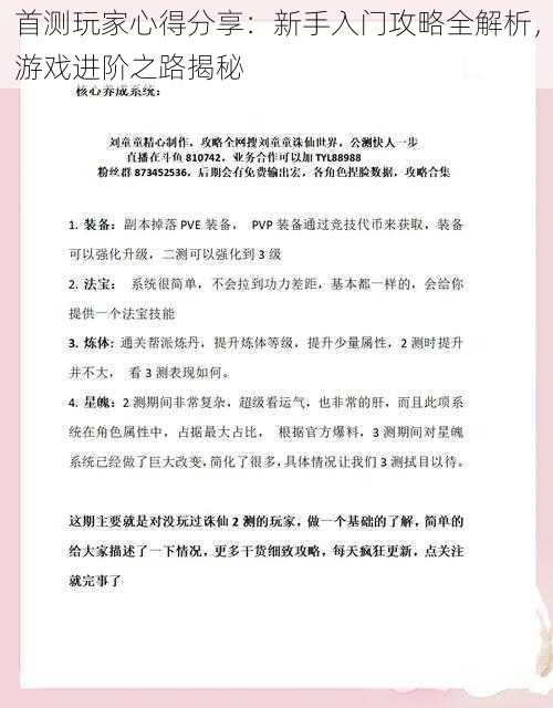 首测玩家心得分享：新手入门攻略全解析，游戏进阶之路揭秘