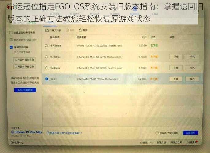 命运冠位指定FGO iOS系统安装旧版本指南：掌握退回旧版本的正确方法教您轻松恢复原游戏状态