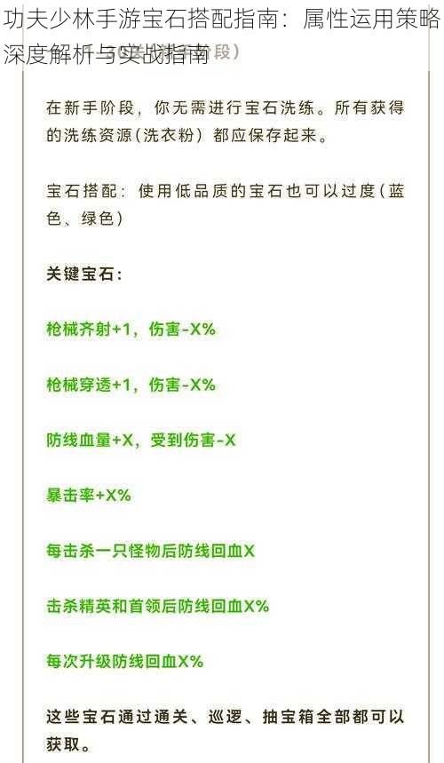 功夫少林手游宝石搭配指南：属性运用策略深度解析与实战指南