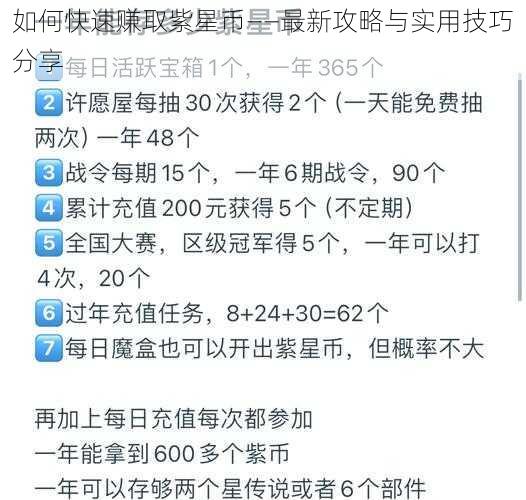 如何快速赚取紫星币——最新攻略与实用技巧分享